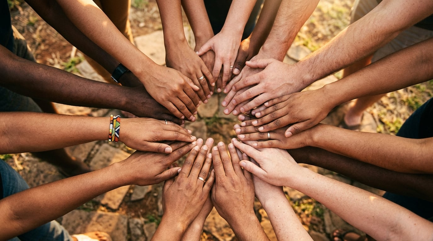 Community hands coming together symbolizing trust